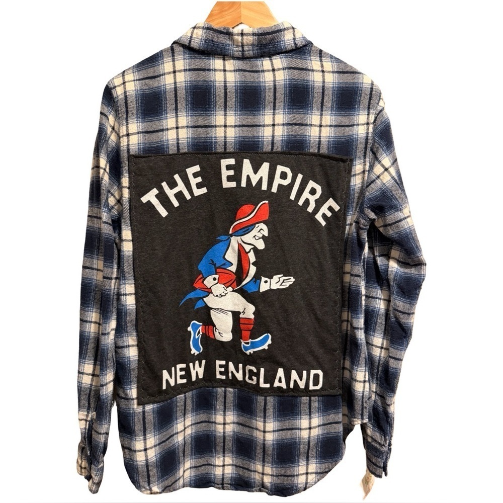 Couture Upcycled 100% Cotton New England Patriots Plaid Button-Up Flannel